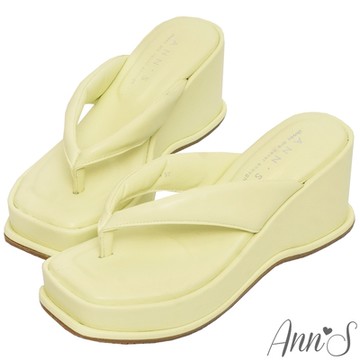 Ann’S美圖厚底系列-澎澎夾腳方頭涼拖鞋-7.5cm-綠(季末換季出清)