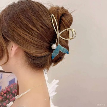 藍色魚尾抓夾 女大號後腦勺髮卡 髮夾韓版氣質鯊魚夾 頭飾髮飾
