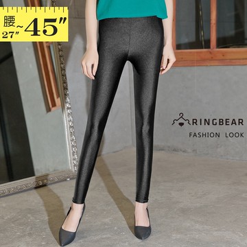 內搭褲--帥氣潮流個性休閒鬆緊腰頭超彈力絲滑薄款內搭光澤褲(黑L-5L)-R182眼圈熊中大尺碼商品標題