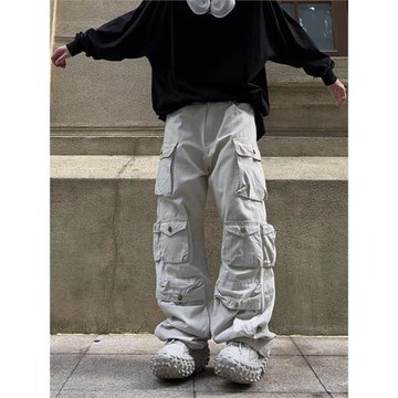美式復古潮牌休閑長褲肥大寬松直筒闊腿多口袋純棉歐美風工裝褲男