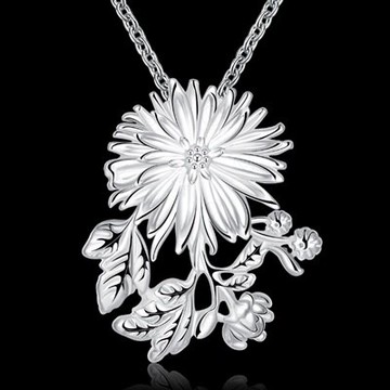 鍍銀項鍊 吊墜-優雅菊花造型母親節生日禮物女飾品73ch158【獨家進口】【米蘭精品】