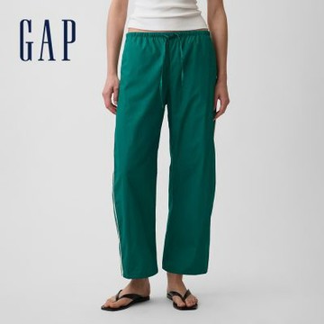 【GAP】有機棉條紋寬鬆長褲-深綠色(897338)