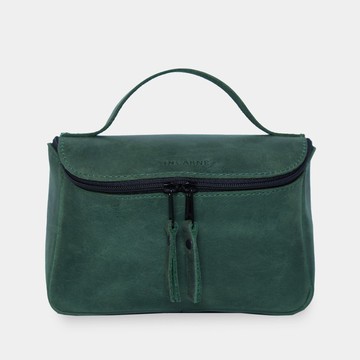 綠色復古皮革盥洗包 – 手工製作的化妝品收納包