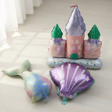 人魚公主系列氣球 美人魚尾巴氣球 貝殼氣球 城堡氣球 生日氣球佈置 寵物派對佈置 寵物氣球裝飾 拍照道具 派對氣球佈置