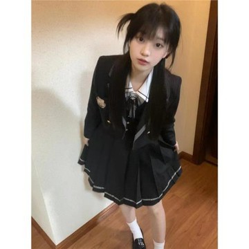 車厘子jk原創日系短款西裝時尚套裝女春季學院風高腰半身裙三件套