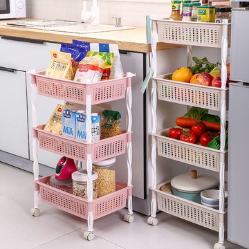 廚房置物架落地三四層菜籃子果蔬調味瓶收納筐移動推車收納架家用