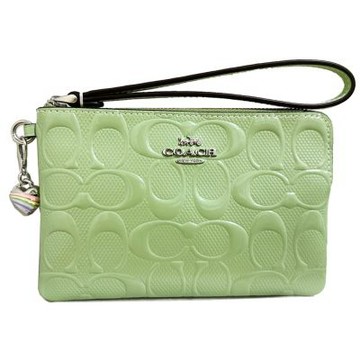 COACH 漆皮立體C LOGO愛心吊飾手拿包/零錢包(氣泡綠)
