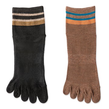 NicoFun 愛定做 男英倫風中筒五趾襪 2雙入 舒適透氣  24.5~27cm  黑色 + 咖啡色