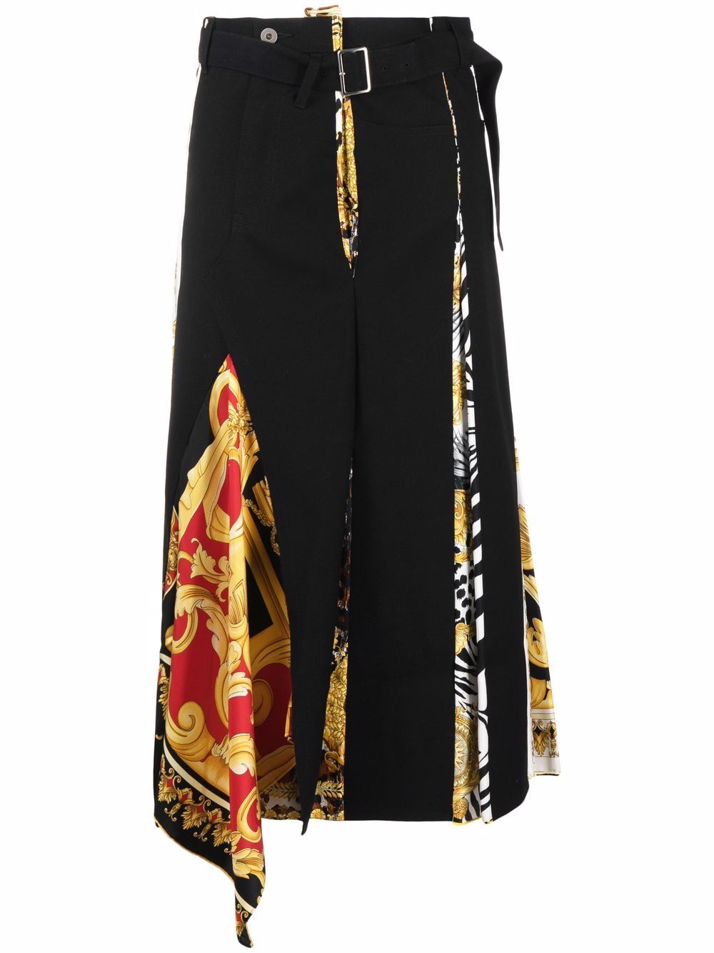 Junya Watanabe - x Versace scarf asymmetric skirt - women - Wool/Silk/Cotton/Artificial Leather - XS - Black