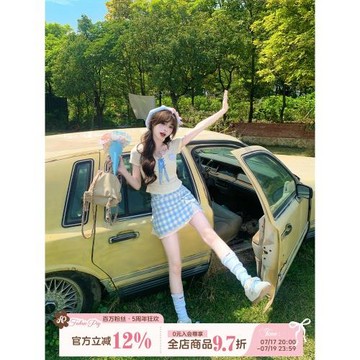 織物豬 桃桃曼波 多巴胺穿搭藍色半身短裙女甜美夏日絕美小裙子
