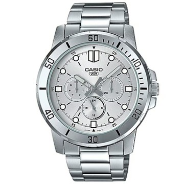 【CASIO 卡西歐】 紳士三眼鋼帶錶 MTP-VD300D-7E