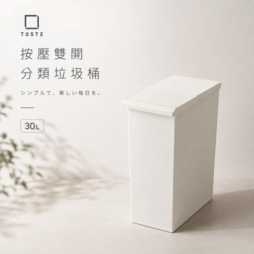 日本 RISU TOSTE簡約設計風格按壓雙開型分類垃圾桶 30L - 灰色