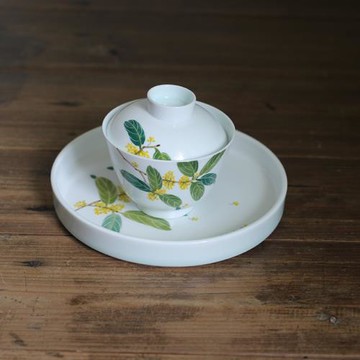 景德鎮上新純手繪釉下茶碗彩桂花蓋碗品茗杯功夫茶杯陶瓷茶具套組