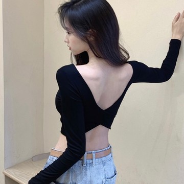 ᴅᴏɴᴛ sʟᴇᴇᴘ🧚🏻‍♀️帶胸墊🏷 歐美大牌性感後背交叉鏤空短版上衣 露背裝 加厚一體胸墊 白色不會透