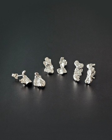 Water Casting 925 Silver Earrings•水鑄銀不規則形狀