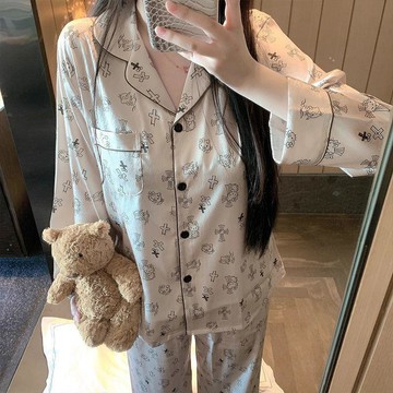 DUYI~夢詩 睡衣女款冰絲春秋夏季高級感長袖家居服可外穿絲綢套裝