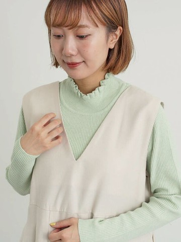 可機洗荷葉邊高領羅紋針織合身上衣(0F001378710) - Samansa Mos2