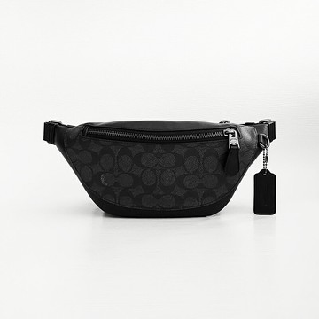 美國百分百【全新真品】COACH 皮包 CW369 腰包 斜背包 皮革 專櫃精品 logo印花 黑色 CZ49