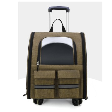 【嵐楓居家】寵物外出包夜光拉桿透氣寵物雙肩包-卡其色（寵物推車/拉桿箱/兩用寵物旅行箱/外出包/貓背包/外出手拉車）_廠商直送