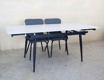 歐風別館卡門長方岩板伸縮餐桌工業風~基隆至台中免運費