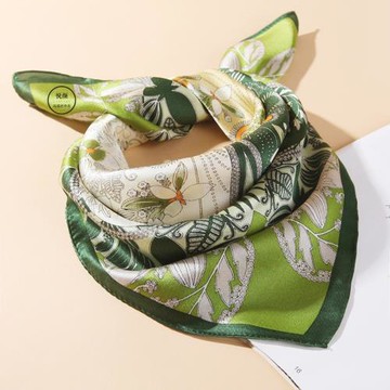 田栩寧同款絲巾綠色真絲小方巾女桑蠶絲圍巾百搭絲巾男士2025新款