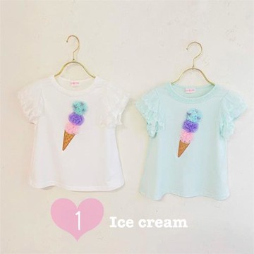 100-160日系MP夏季女童全棉立體冰淇淋筒蕾絲短袖花邊上衣6012227
