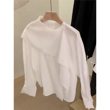 CHAO火推薦！法式chic不規則襯衫春季2024新款小眾高級白色小衫