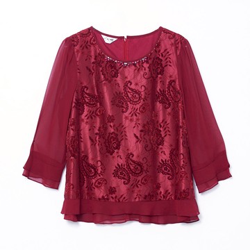 CLL巧玲瓏 玫瑰刺繡高雅雪紡上衣 0003604