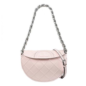 TORY BURCH 143575 Mini Fleming 菱格紋翻蓋兩用半月包.淡粉