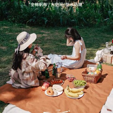【復古帆布野餐防潮墊-200*150cm-1款/組】加厚防水野餐露營地墊便攜草坪墊子-12002