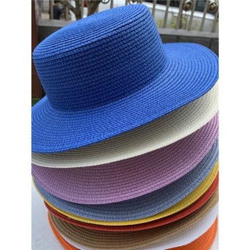 新款純色光板草帽女網紅海邊度假夏天平頂小禮帽戶外沙灘遮陽帽潮