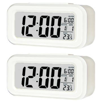 懶人鬧鐘 Set 2個 LED大屏幕 貪睡模式 時間日期溫度顯示  白色