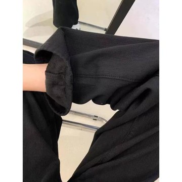 黑色加絨加厚直筒牛仔褲女冬季大碼高腰遮胯梨形身材寬松闊腿褲子