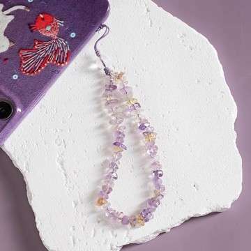 天然保真黃紫水晶碎石不規則手機鏈掛手腕手機殼掛繩女款精致招財簡約百搭白水晶手機掛繩掛鏈掛飾小掛件原創