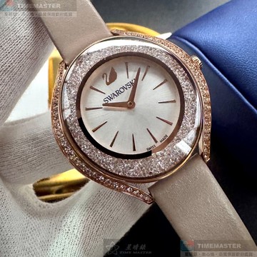 [星晴錶業]SWAROVSKI手錶,36mm,SW00026銀白色錶面玫瑰金錶殼象牙白真皮皮革錶帶款