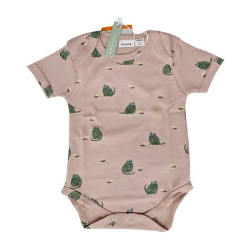 Trixie有機棉短袖包屁衣  62~68cm  慵懶貓咪 淺棕色