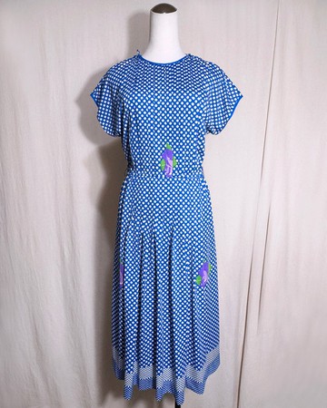 蔚藍點點花朵無袖古著洋裝/ 國外帶回 VINTAGE