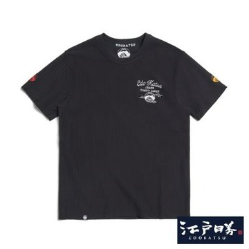 江戶勝 男裝 加大碼 經典斜紋印花短袖T恤-黑色