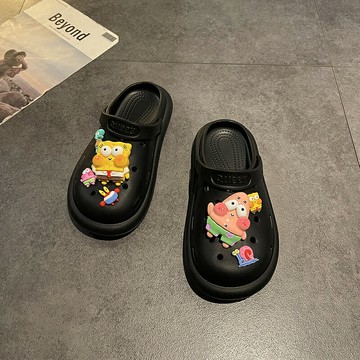 卡通洞洞鞋 外穿夏季厚底兩穿包頭半拖鞋 可愛厚底洞洞鞋【淘夢屋】