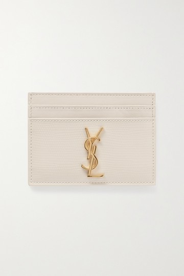 SAINT LAURENT - Embellished Lizard-effect Leather Cardholder - White - one size