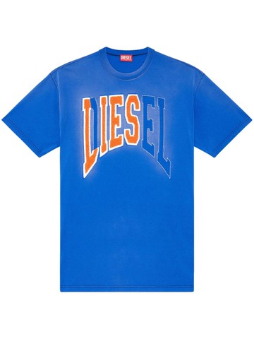 Diesel - T-Wash-N flocked-logo T-shit - men - Cotton/Polyester - S - Blue