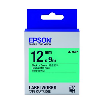 NEXTPAGE 台灣榮工 一般相容標籤帶 EPSON 標籤機適用 LK-4GBP  綠底黑字  9m  12mm x 8m
