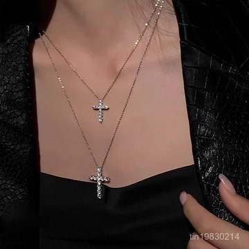 🔥限時下殺🔥【1139人好評】S925純銀項鏈女2025年新款鑲鑽十字架輕奢衛衣鏈高級感鎖骨鏈配飾