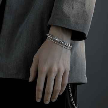 手鏈男潮ins嘻哈冷淡風小眾設計感手飾品男士簡單大方鈦鋼手環女