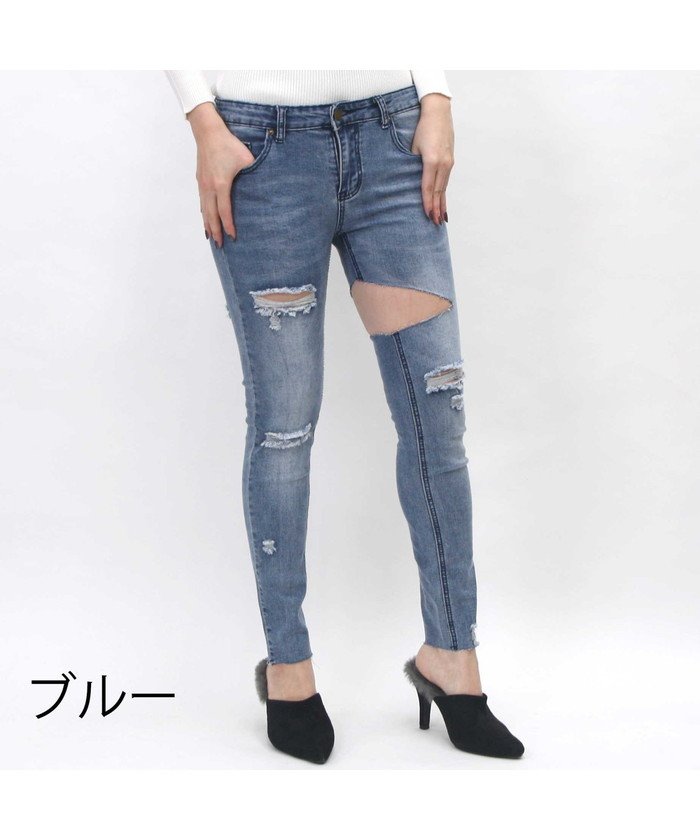 ティムティム Web限定 インダメージデニムスキニー レディース ブルー L Tim Tim 通販 Lineポイント最大1 0 Get Lineショッピング