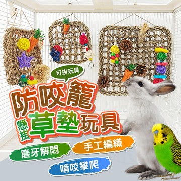 【歐豆K】兔子玩具 草墊 懸掛草網 鸚鵡啃咬玩具 兔兔磨牙草墊 可掛於籠內 磨牙掛飾 倉鼠磨牙 小寵磨牙玩具