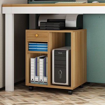 公司貨 超低價 落地式可移動電腦主機架帶抽屜實木主機櫃放置櫃打印機置物架子 快速發貨