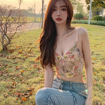 法式 蕾絲 性感內衣 刺綉 網紗 吊帶上衣 背心式bra 集中內衣 防下垂 收副乳內衣 內搭 外穿 辣妹裝 文胸