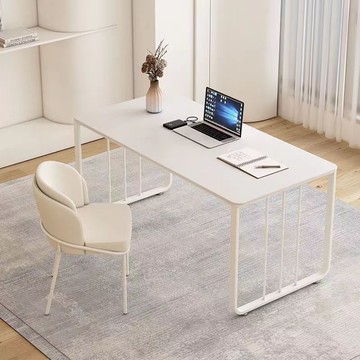 台灣公司 書桌 椅現代簡約奶油風白色巖板書桌辦公桌子高級電腦桌臥室房間直播桌子S049快速出貨