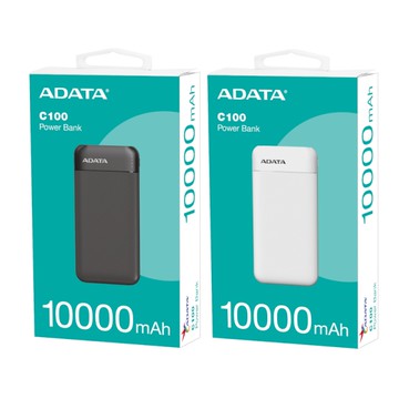 ADATA威剛 C100 10000mAh 薄型PD/QC 快充行動電源-黑/白